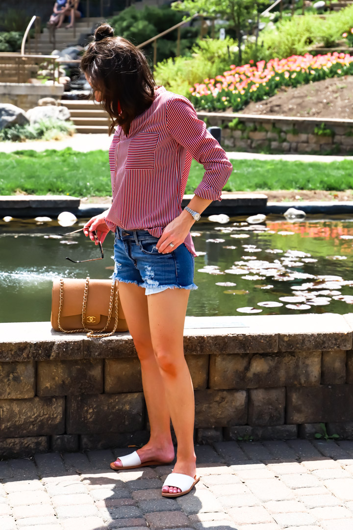 Red White and Blue Outfits // Stripes & Denim Shorts // www.tinystampede.com