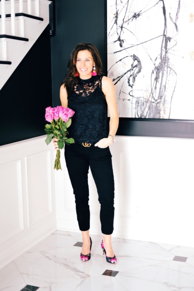 Lace Valentine's Day Top Target Lace Mock Neck Tank Top Who What Wear Black Cami Paige Verdugo Ankle black Gucci Belt Bauble Bar Earrings Ted Baker Floral Pumps